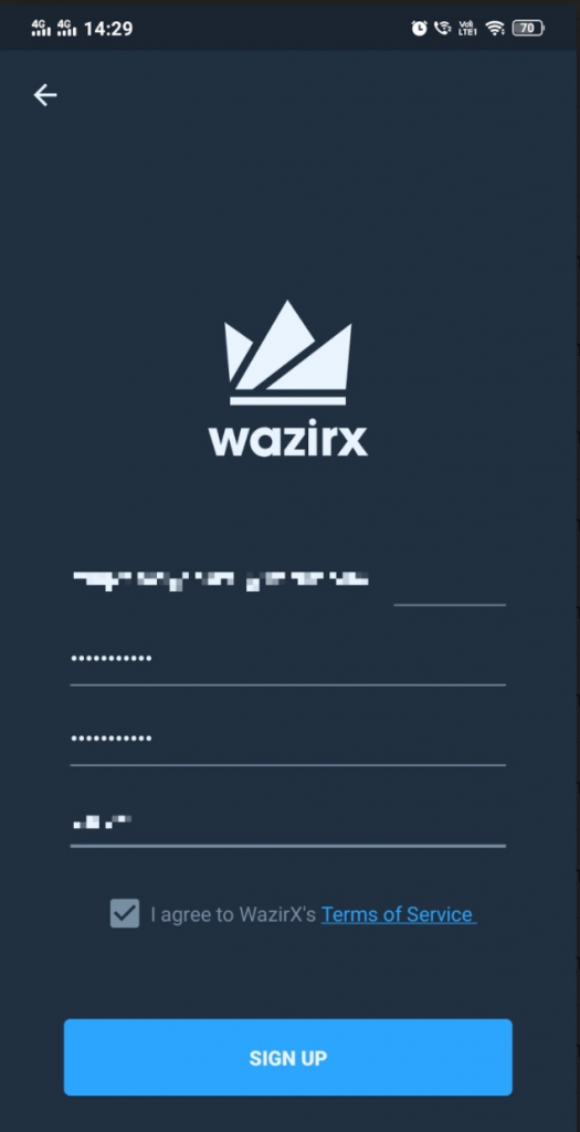 wazirx step1 create account